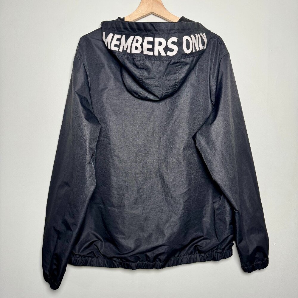 Members Only Hooded Anorak Windbreaker Quarter Zip Jacket in Black Sz XL